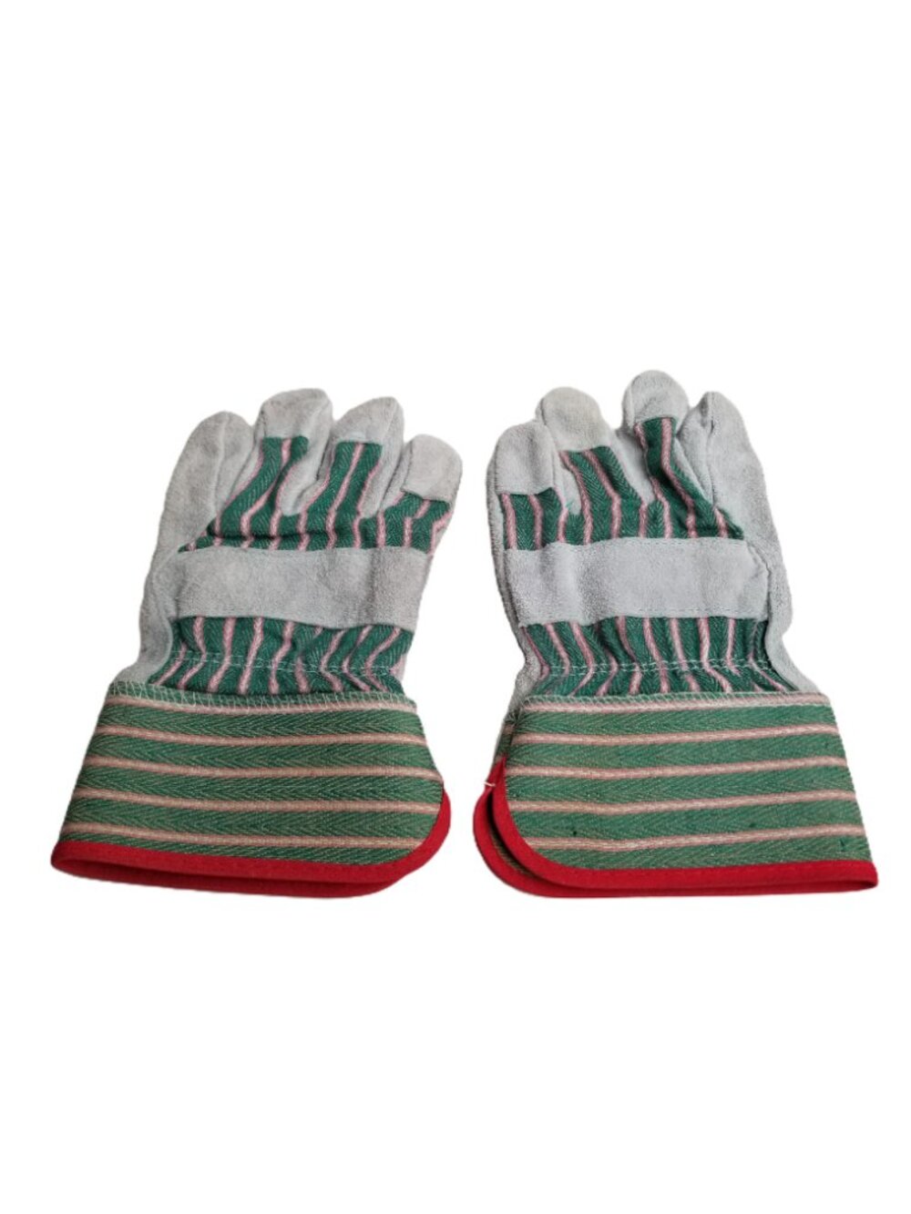 Cowhide Leather Palm Work Gloves Medium Striped Cotton Utility Shop Yard